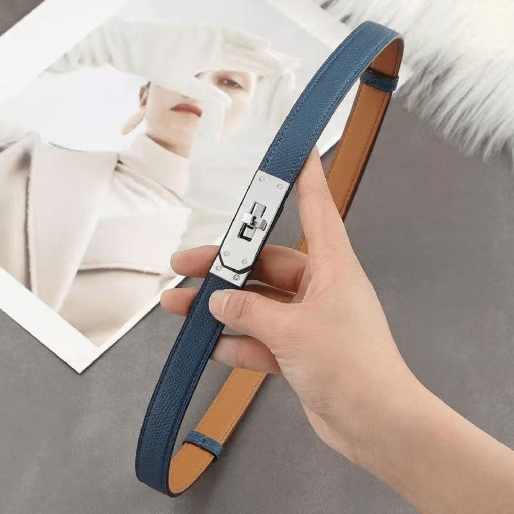 Home 273 Hermes epsom leather thin belt blue