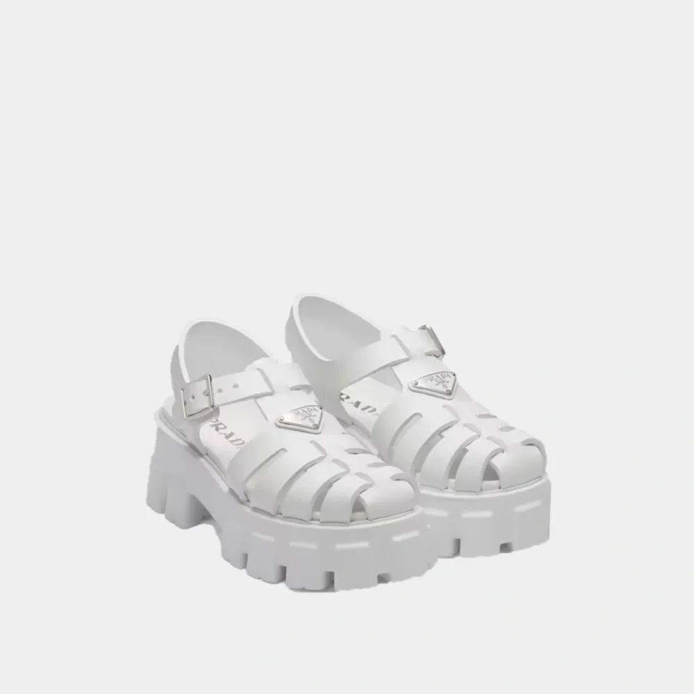 Home 120 Prada Monolith Rubber Sandals white