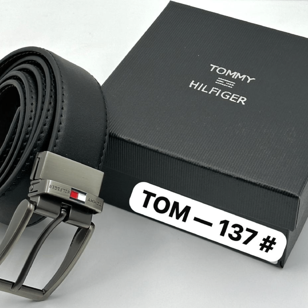 Home 269 Tommy Hilfiger Leather Square Buckle Belt black silver