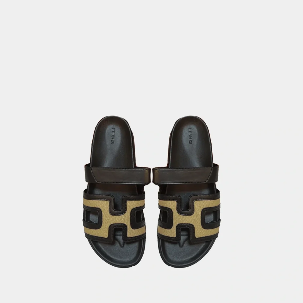 Home 218 Hermes Chypre Canvas Mens Sandal Black Skin